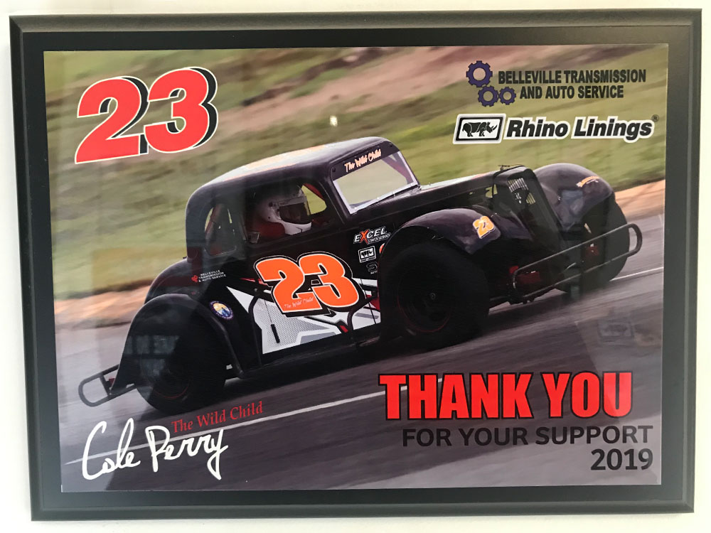 2019 picture of thanks signed by race car driver Cole Perry